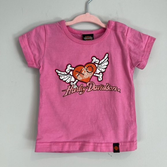 Harley Davidson Graphic Pink Short Sleeve Tee 12M Baby Girl - Picture 1 of 5